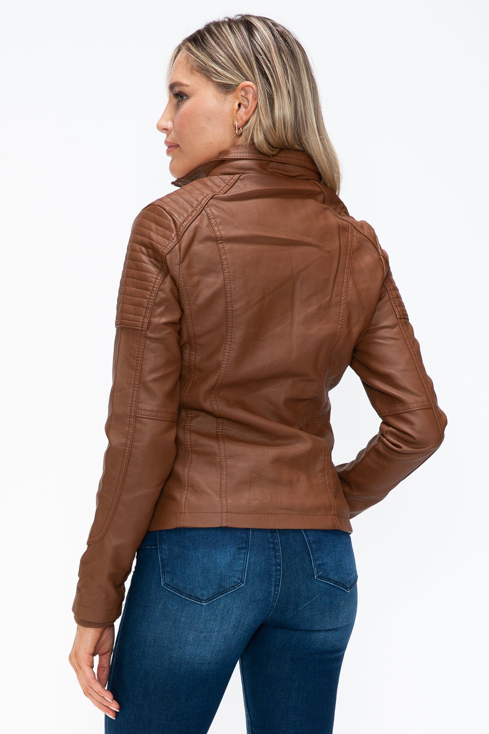 YMI - Multi - Pocket Vegan Leather Jacket in Rust