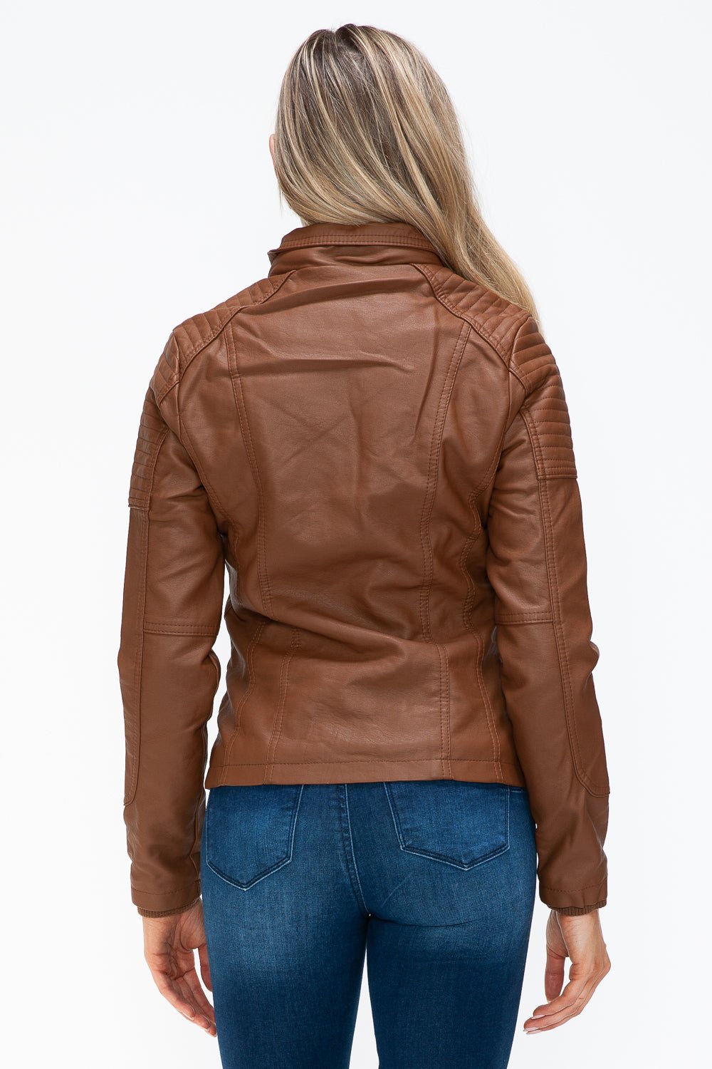 YMI - Multi - Pocket Vegan Leather Jacket in Rust