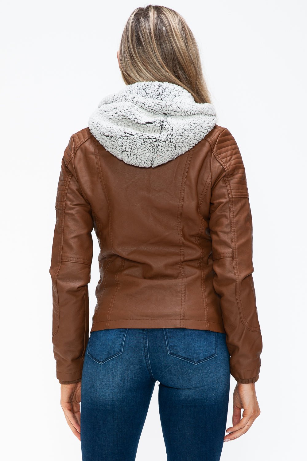 YMI - Multi - Pocket Vegan Leather Jacket in Rust