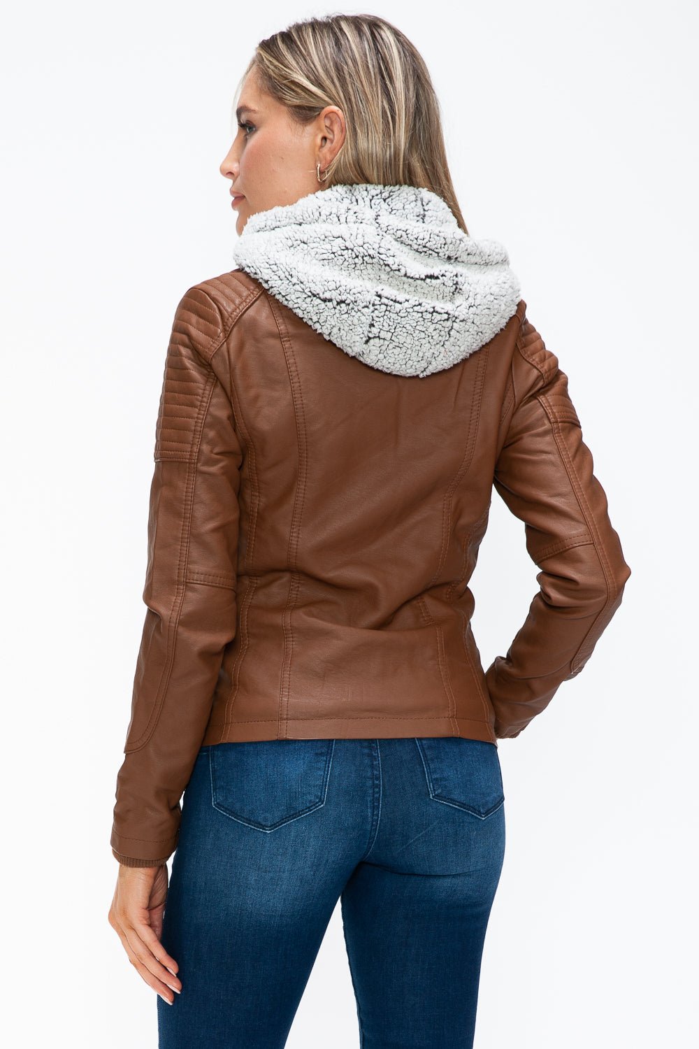 YMI - Multi - Pocket Vegan Leather Jacket in Rust