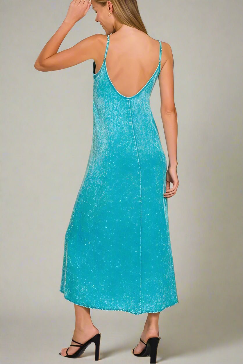 Zenana - Acid Wash Denim Maxi Dress – Aqua Blue