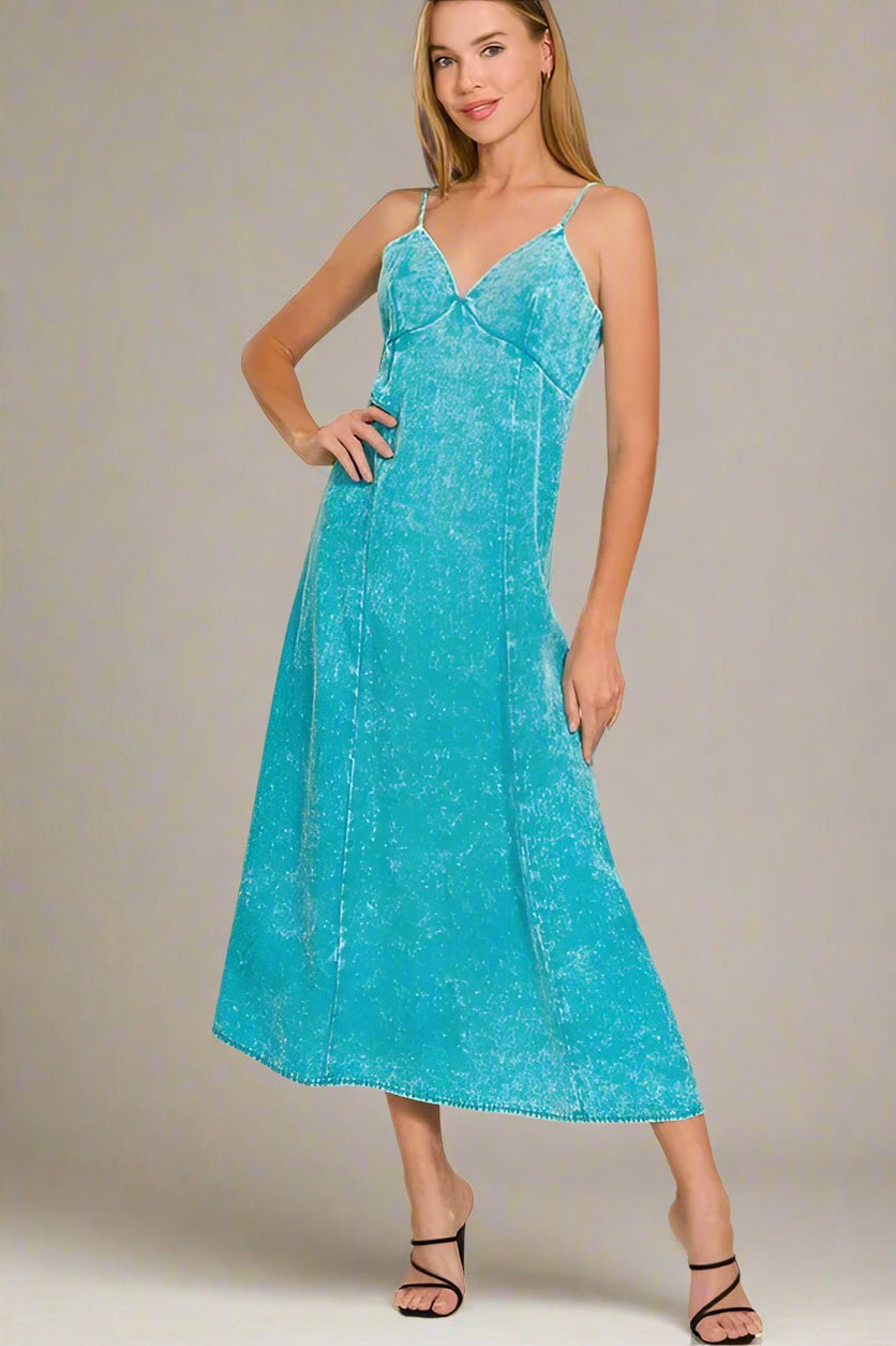 Zenana - Acid Wash Denim Maxi Dress – Aqua Blue