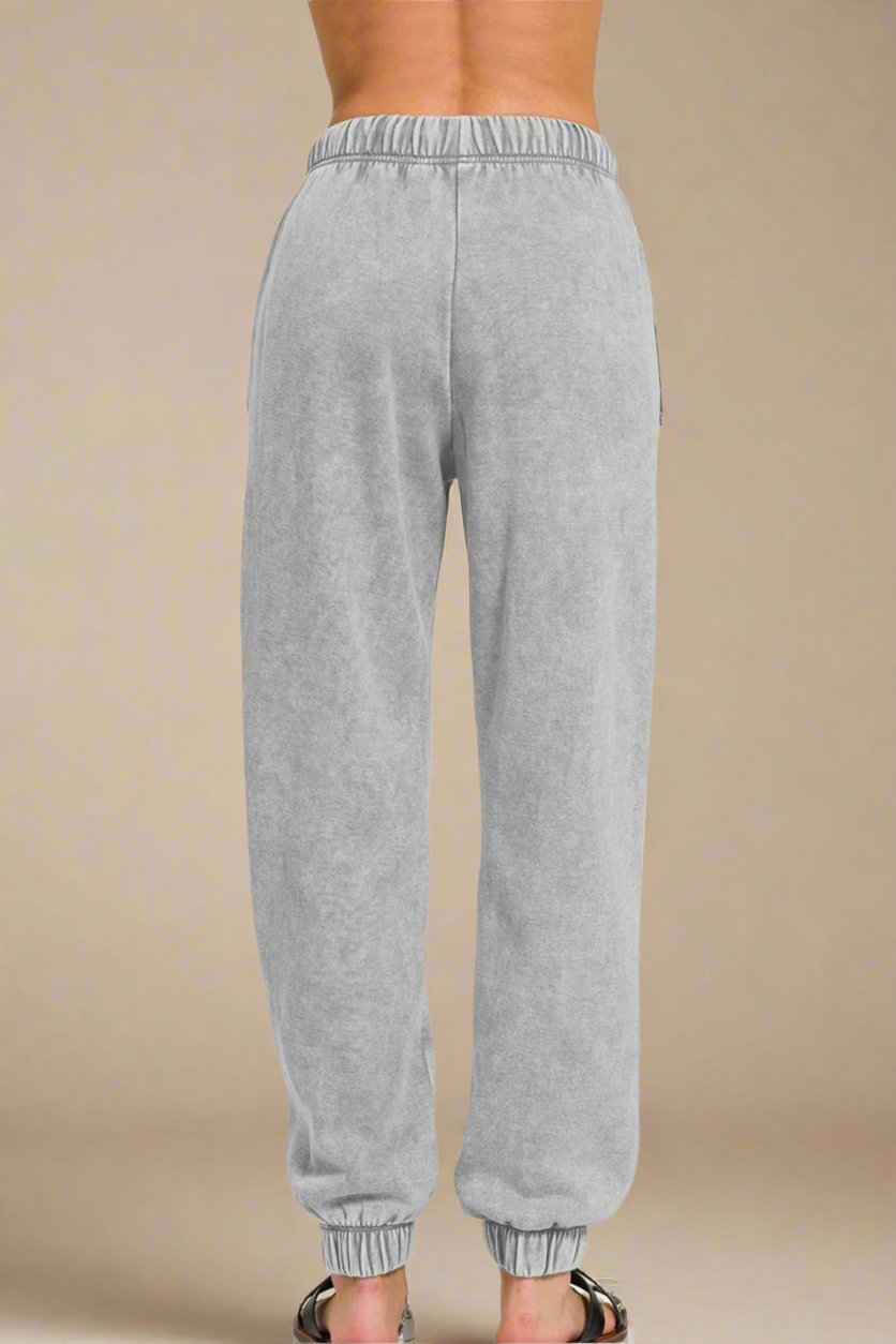 Zenana - Acid Wash Fleece Drawstring Sweatpants in Sleet