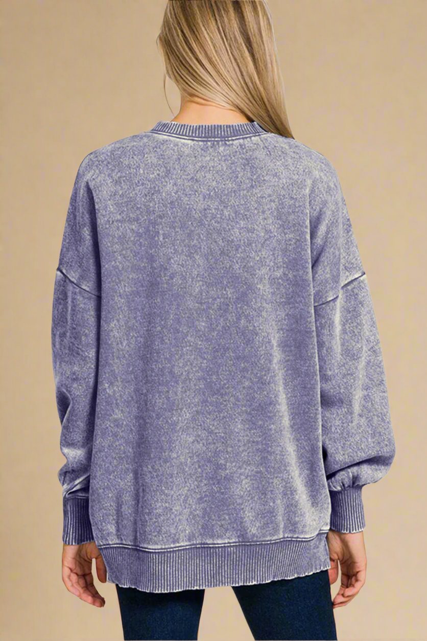 Zenana - Acid Wash Fleece Tunic Sweatshirt in Mauve