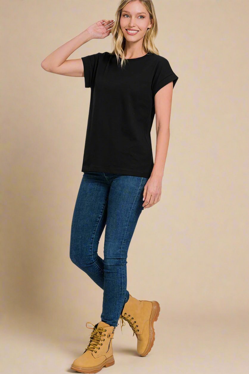 Zenana - Black Crew Neck Short Sleeve T-Shirt