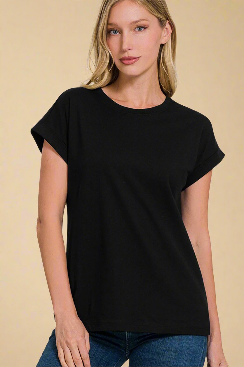 Zenana - Black Crew Neck Short Sleeve T-Shirt