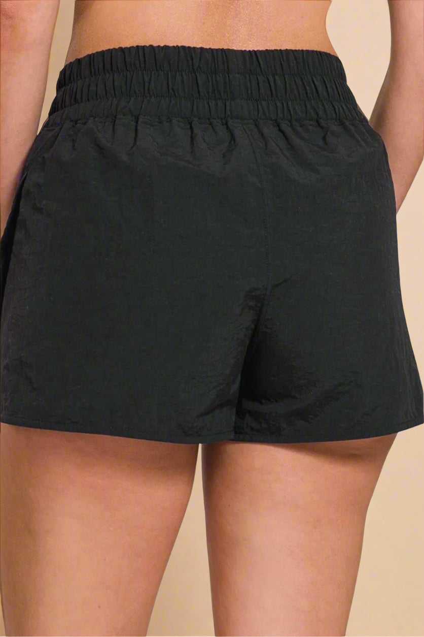 Zenana - Black Elastic Waist Dolphin Hem Shorts