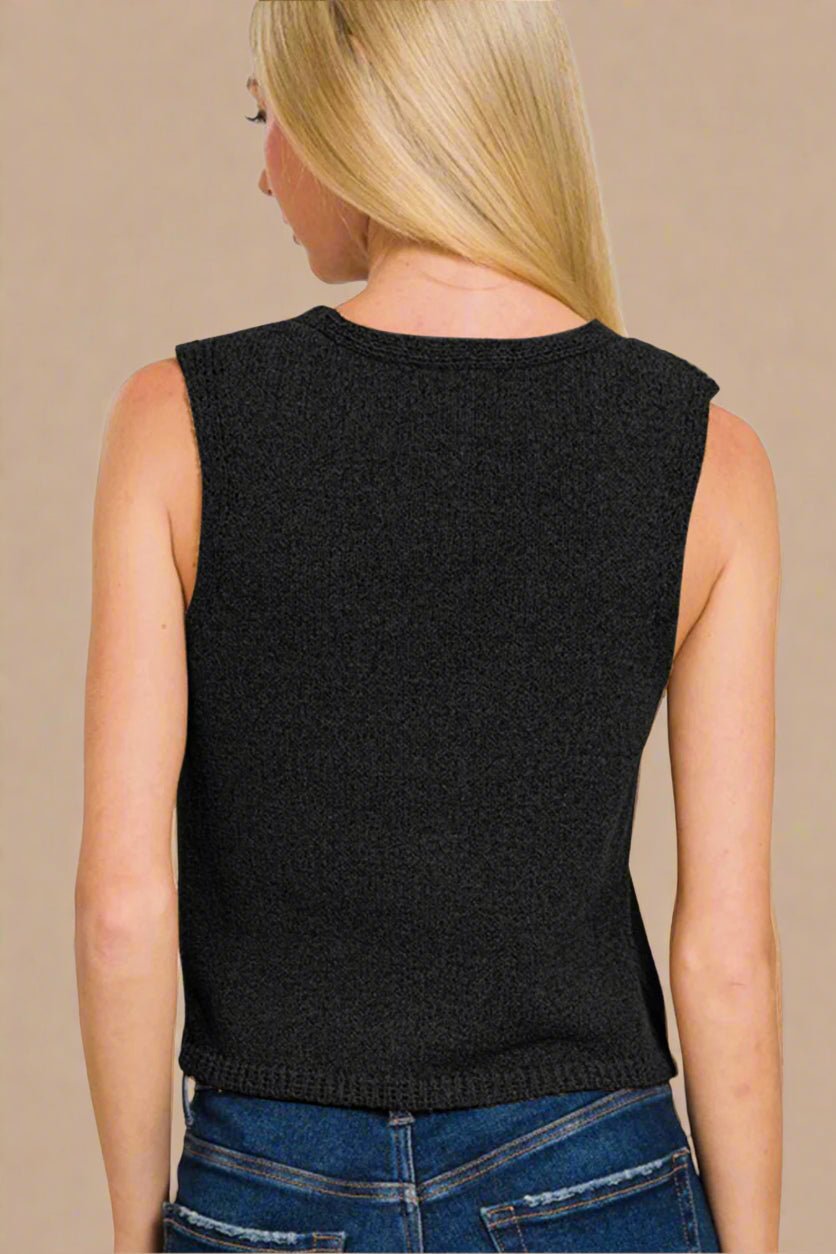 Zenana - Black Hook and Eye V - Neck Sweater Vest