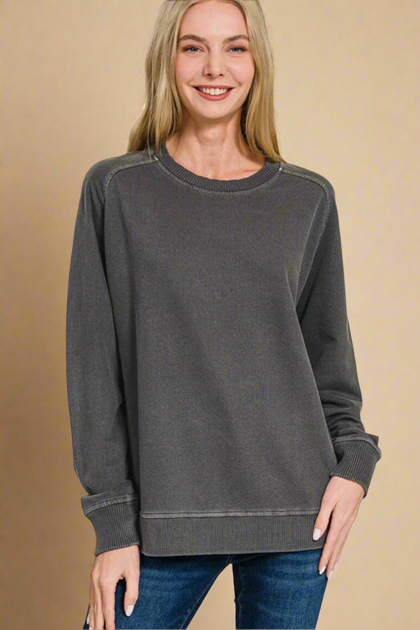 Zenana - Black Pigment Dyed French Terry Sweatshirt