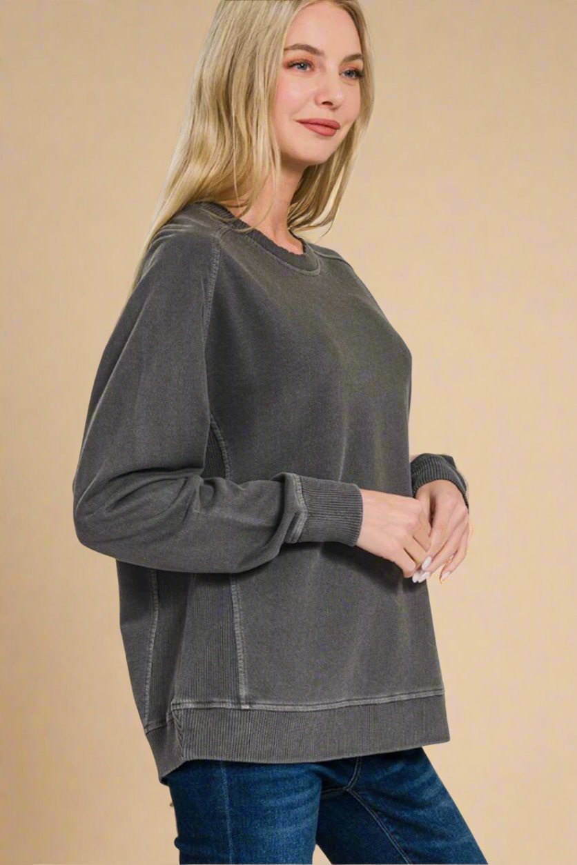 Zenana - Black Pigment Dyed French Terry Sweatshirt