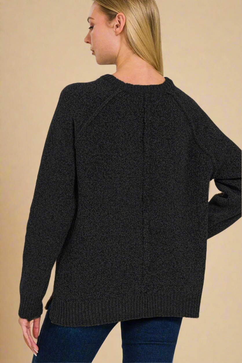 Zenana - Black Raglan Sleeve Tunic Sweater