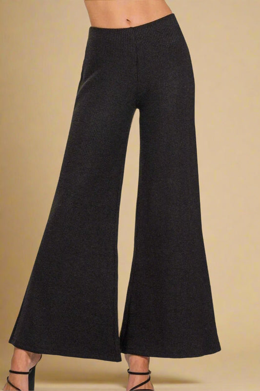 Zenana - Black Rib Knit Wide Leg Pants