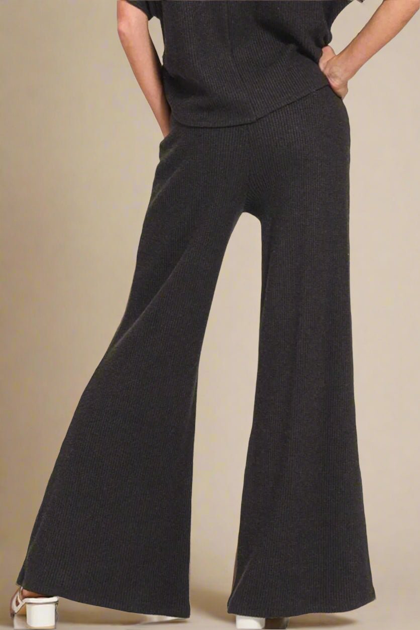 Zenana - Black Rib Knit Wide Leg Pants