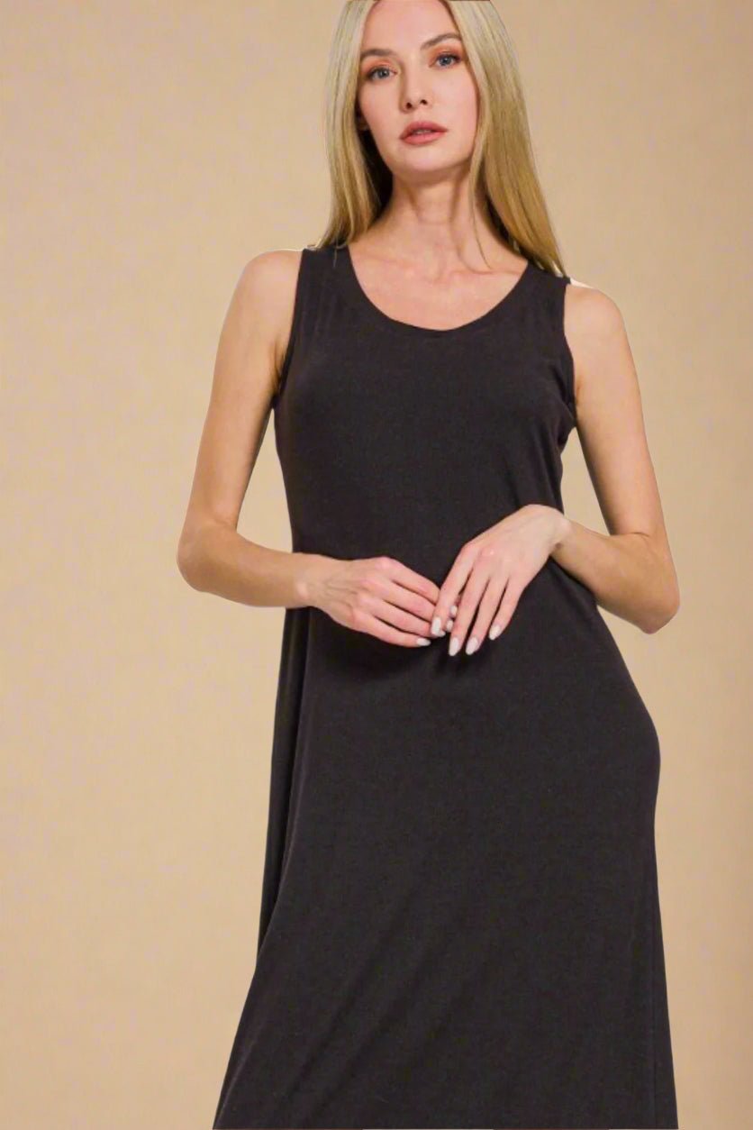 Zenana - Black Scoop Neck Maxi Tank Dress