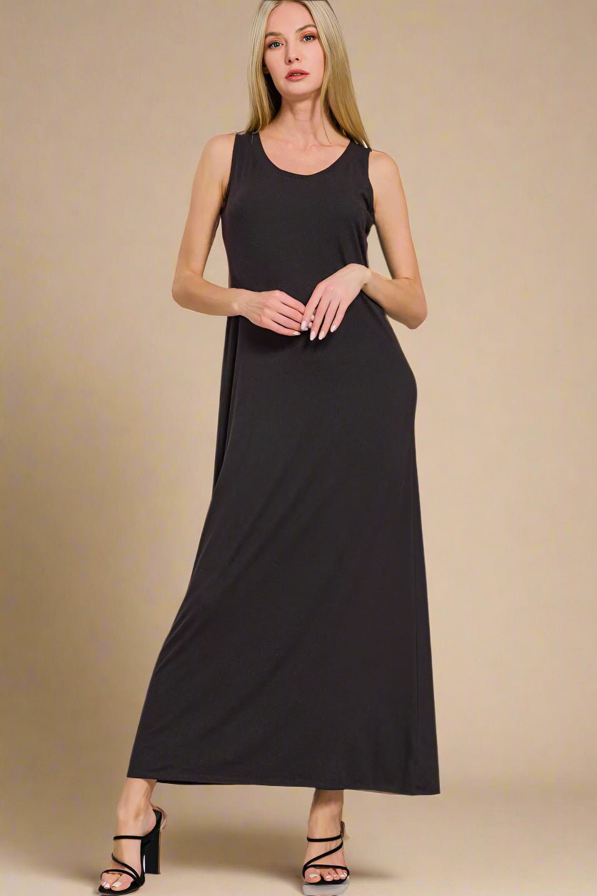 Zenana - Black Scoop Neck Maxi Tank Dress