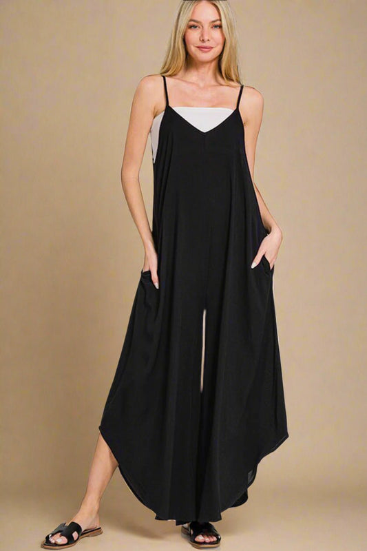 Zenana - Black Sleeveless Wide Leg Jumpsuit with Pockets