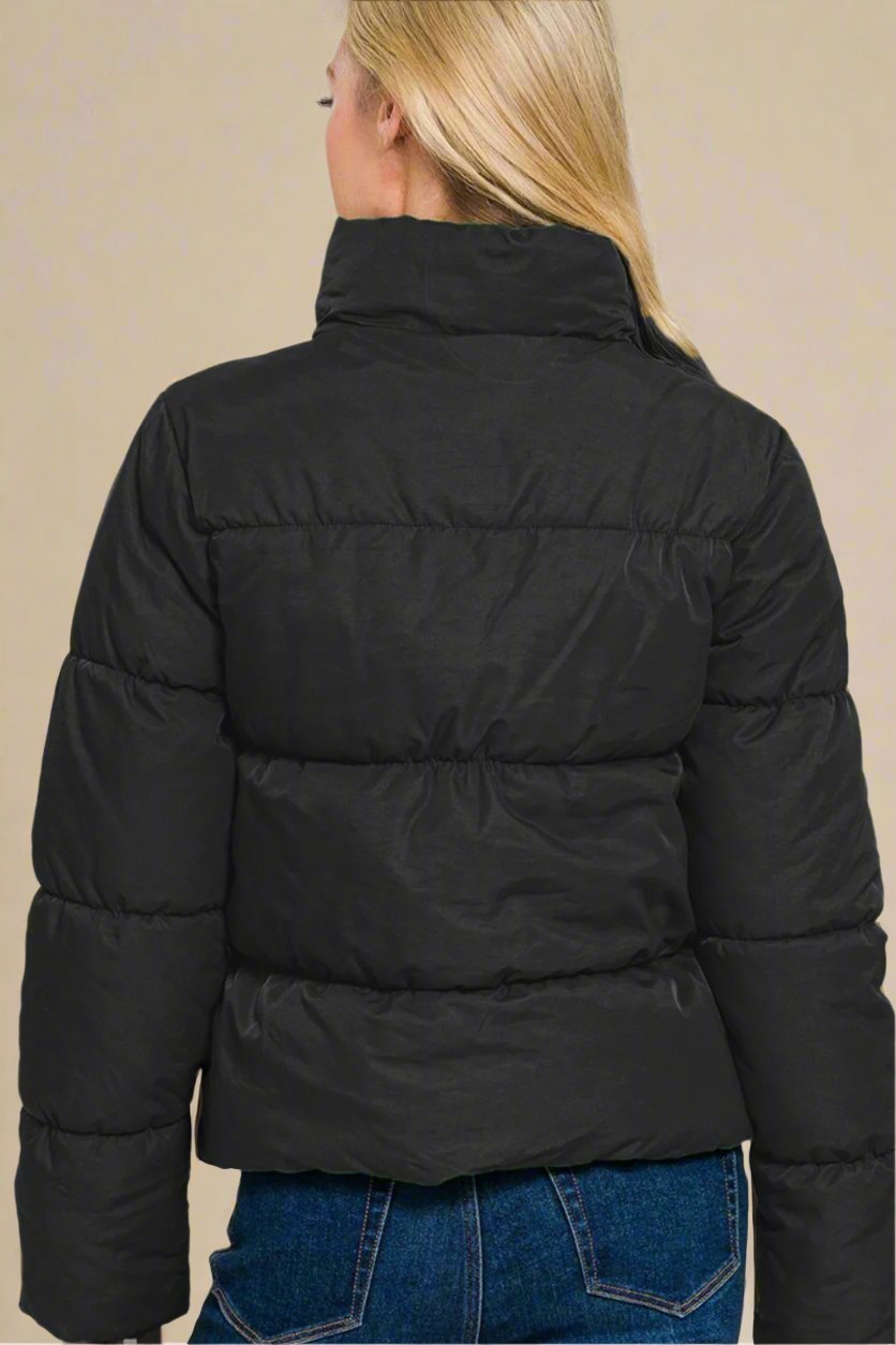 Zenana - Black Zip Up Puffer Jacket with Pockets