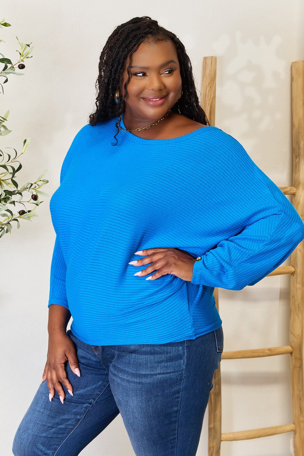 Zenana - Blue Batwing Sleeve Blouse