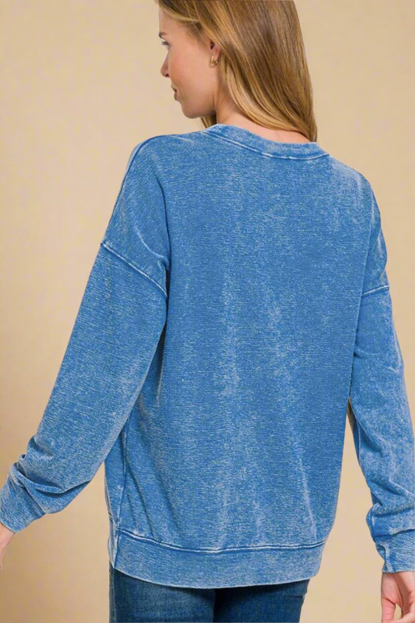 Zenana - Blue Vintage Wash Relaxed Fit Sweatshirt