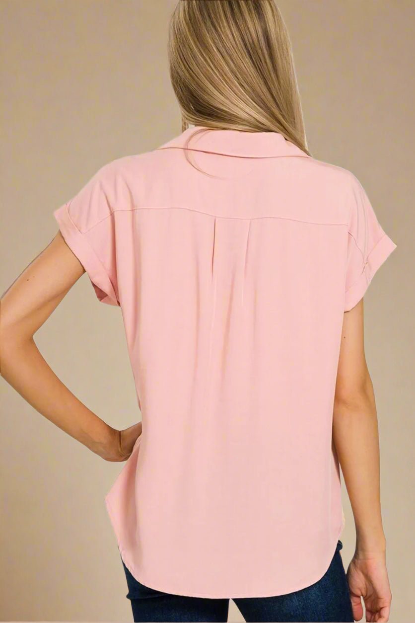 Zenana - Blush Pink Button Front Pocket Shirt