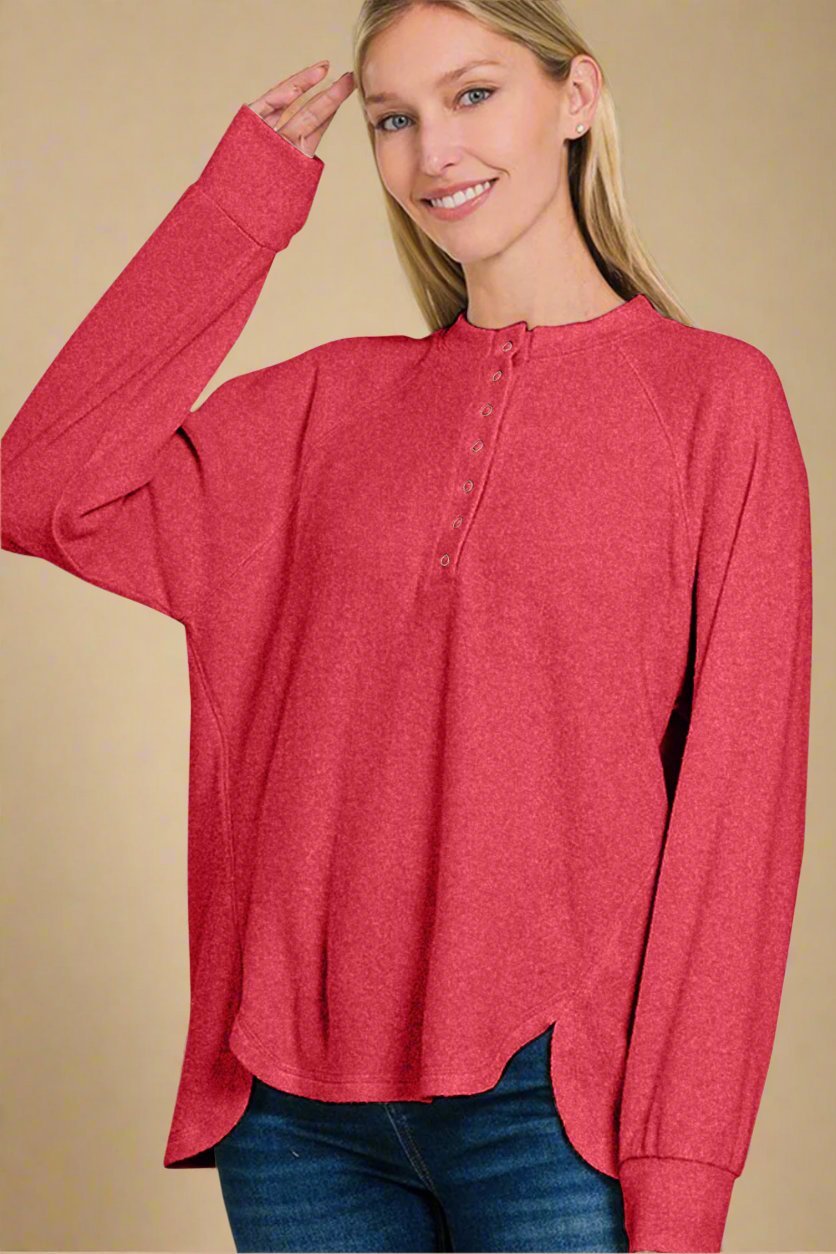 Zenana - Brushed Hacci Tunic Sweater in Strawberry