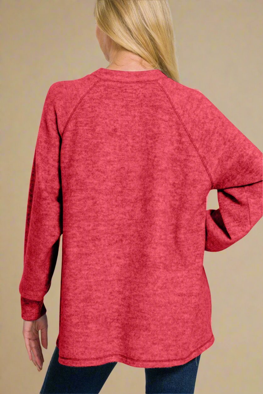 Zenana - Brushed Hacci Tunic Sweater in Strawberry