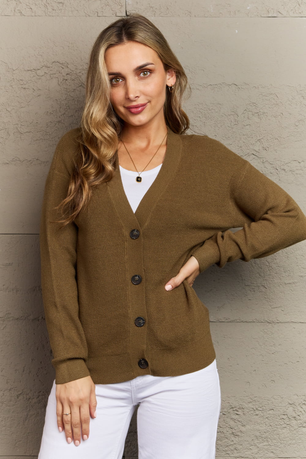 Zenana - Button Down Cardigan in Olive