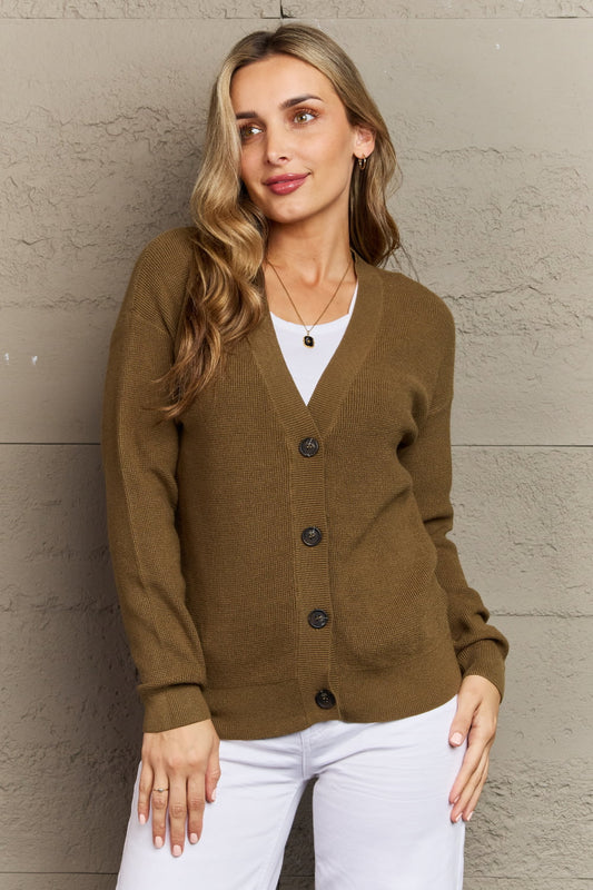 Zenana - Button Down Cardigan in Olive