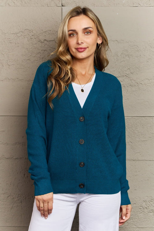 Zenana - Button Down Cardigan in Teal