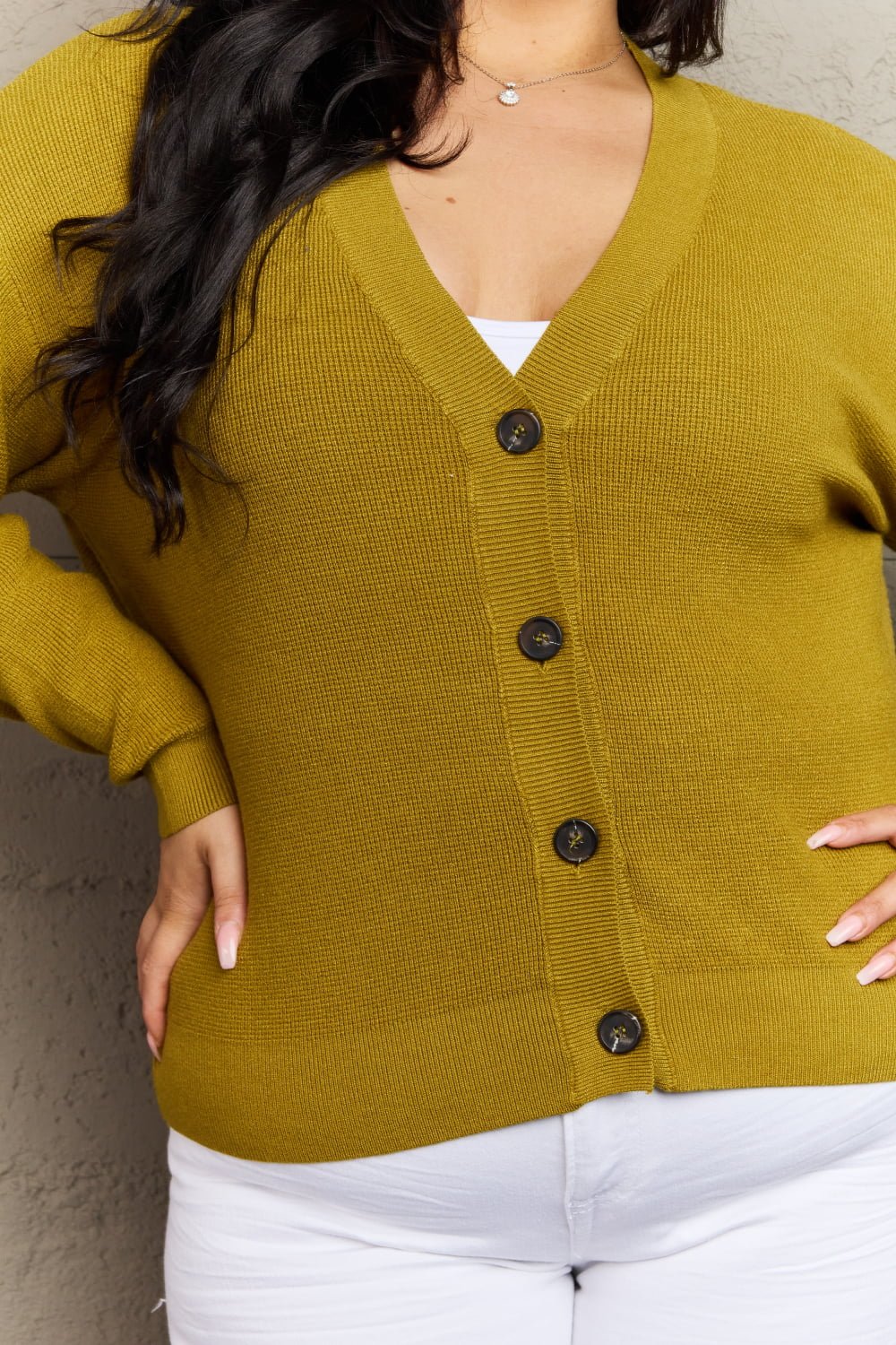 Zenana - Button Down Cardigan in Yellow Green