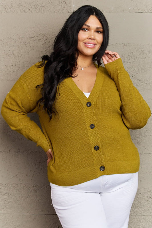 Zenana - Button Down Cardigan in Yellow Green