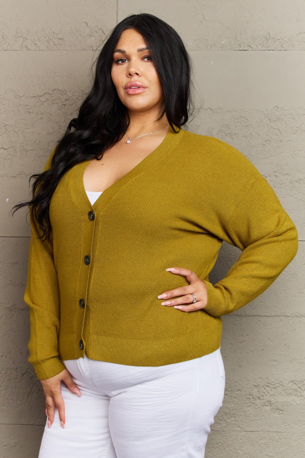 Zenana - Button Down Cardigan in Yellow Green