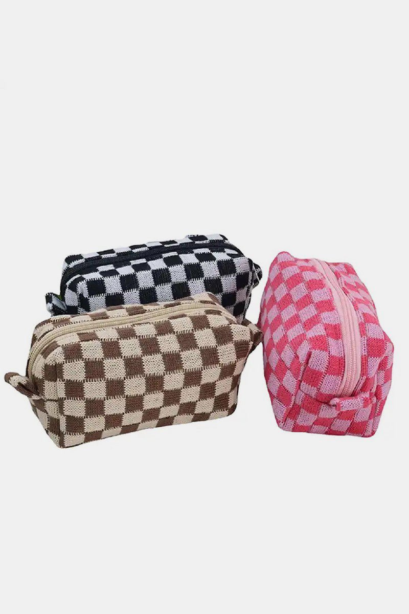 Zenana - Checkered Pattern Knitted Cosmetic Pouch