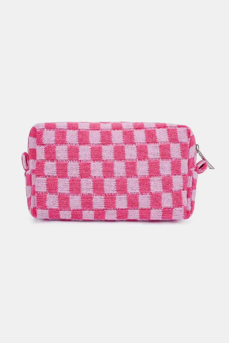 Zenana - Checkered Pattern Knitted Cosmetic Pouch