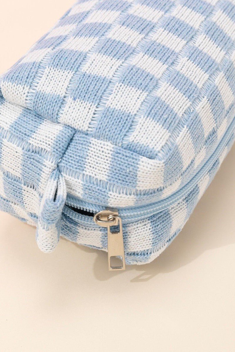 Zenana - Checkered Pattern Knitted Cosmetic Pouch