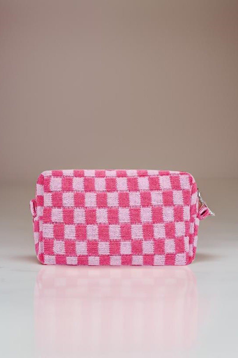 Zenana - Checkered Pattern Knitted Cosmetic Pouch