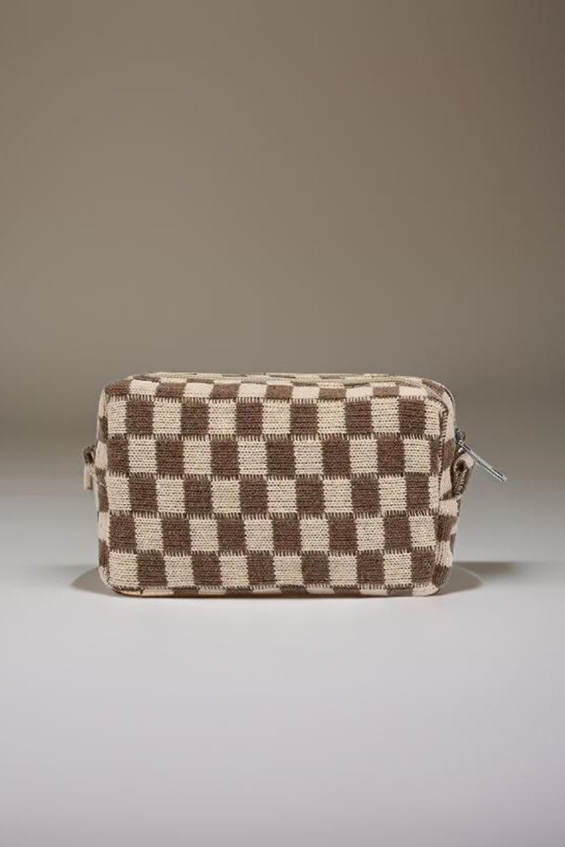 Zenana - Checkered Pattern Knitted Cosmetic Pouch