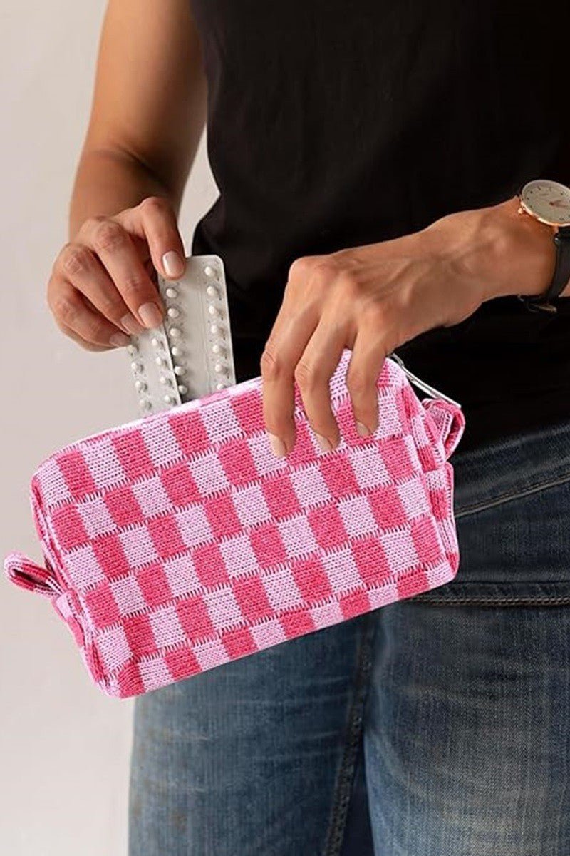 Zenana - Checkered Pattern Knitted Cosmetic Pouch