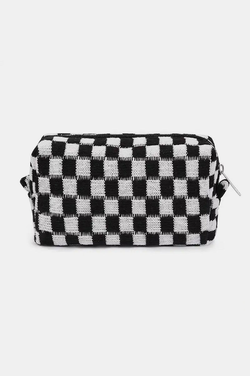 Zenana - Checkered Pattern Knitted Cosmetic Pouch