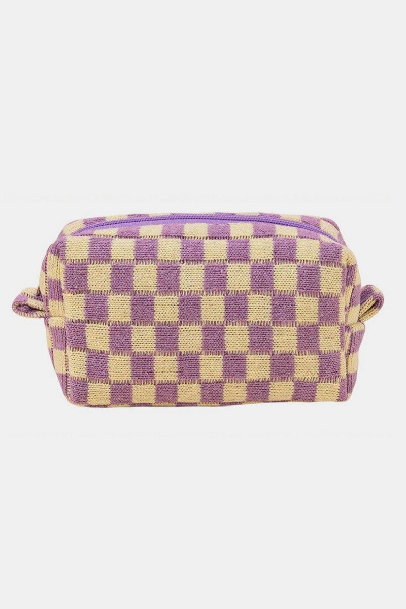 Zenana - Checkered Pattern Knitted Cosmetic Pouch