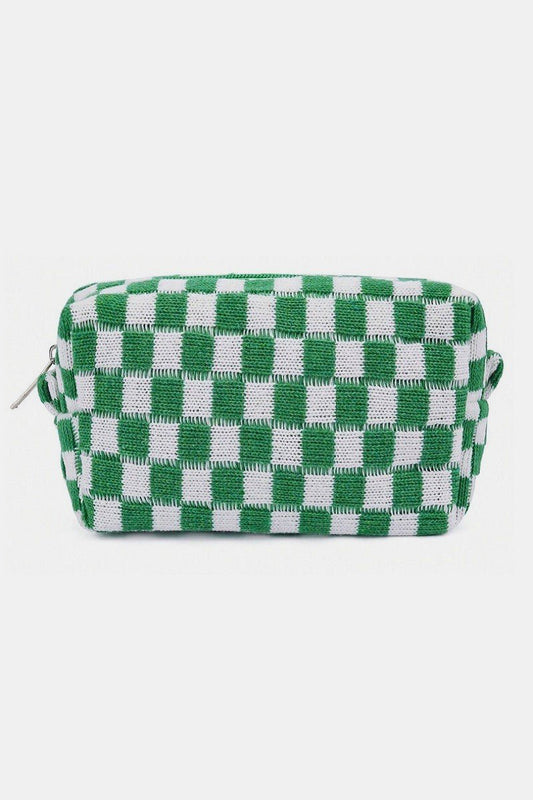 Zenana - Checkered Pattern Knitted Cosmetic Pouch