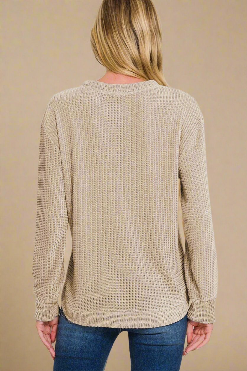 Zenana - Chenille Waffle Knit Sweater in Ash Mocha