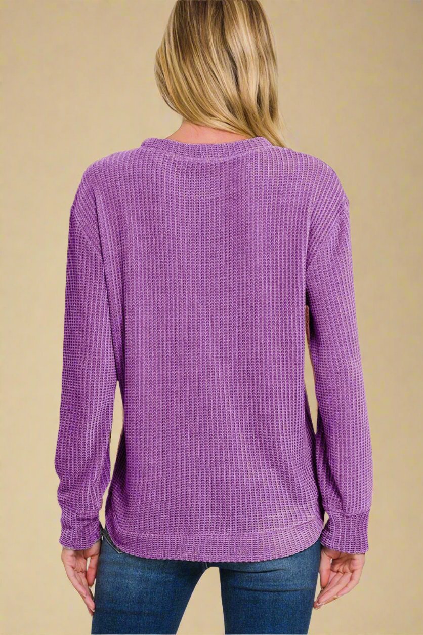 Zenana - Chenille Waffle Knit Sweater in Violet