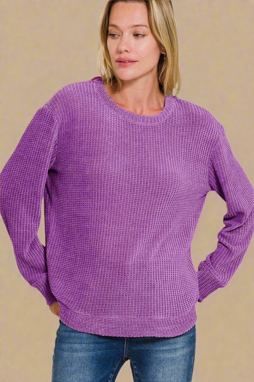 Zenana - Chenille Waffle Knit Sweater in Violet