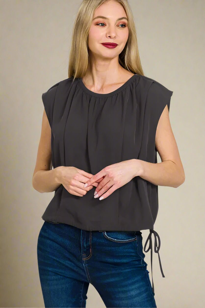 Zenana - Cinched Hem Flutter Sleeve Top – Black