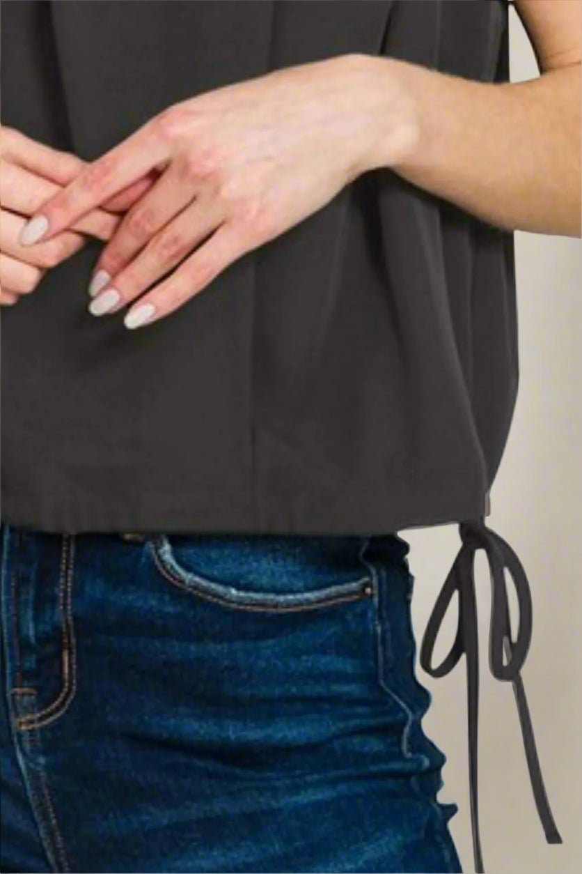 Zenana - Cinched Hem Flutter Sleeve Top – Black