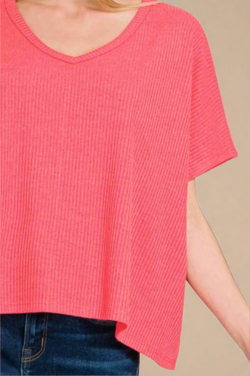Zenana - Coral Rib Knit V - Neck Knit Top
