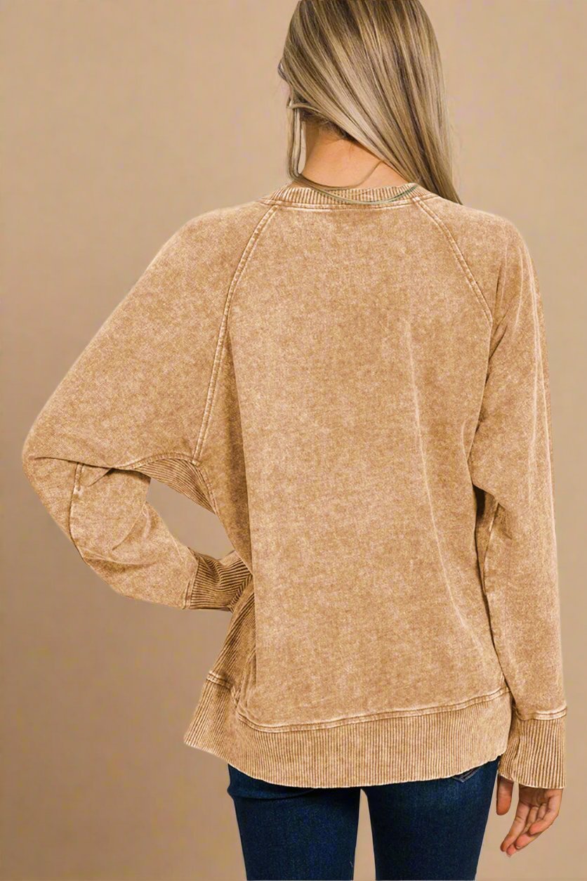 Zenana - Cotton Sweatshirt with Pockets in Camel