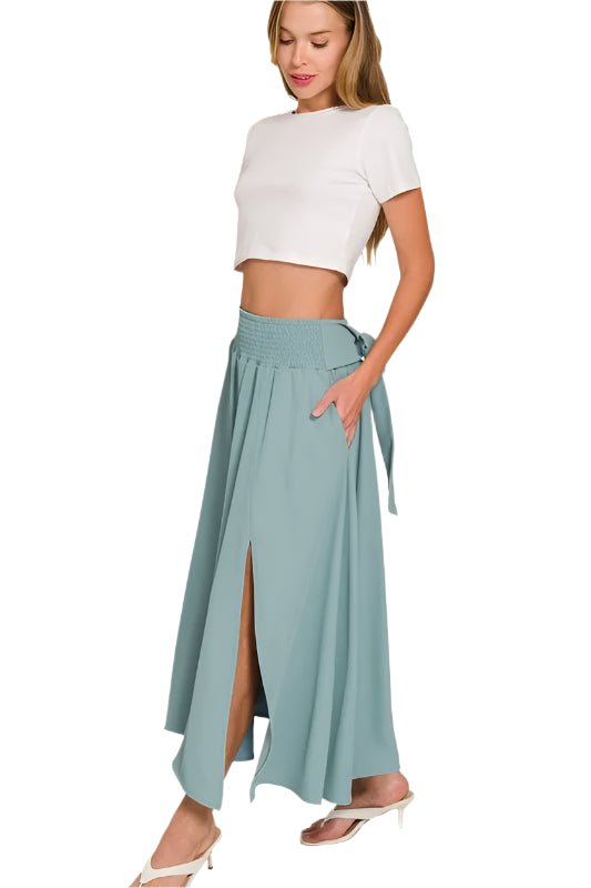 Zenana - Crop Tee & Smocked Waist Maxi Skirt Set – Dusty Aqua