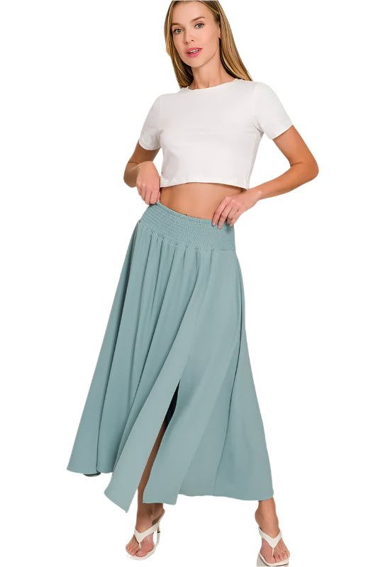 Zenana - Crop Tee & Smocked Waist Maxi Skirt Set – Dusty Aqua
